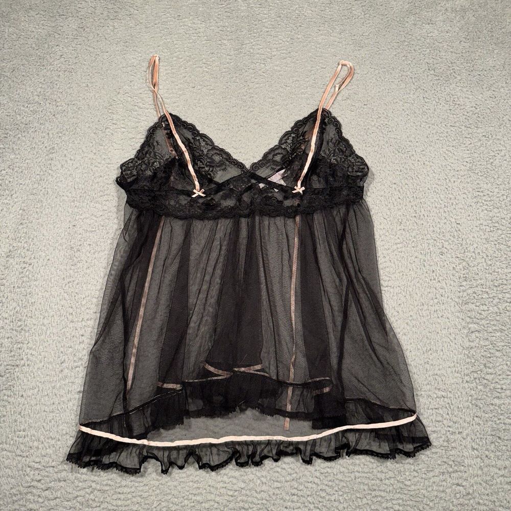 Victoria's Secret Negligee Gown Black Lace Sheer Adjustable Strap Medium‎ M